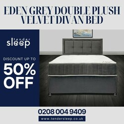  The Eden Grey Double Plush Velvet Divan Bed