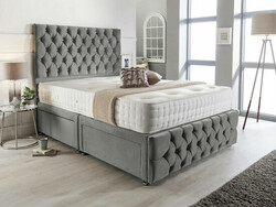  Luxurious Grey Chesterfield Velvet Divan Bed Set with Orthopaedic Memory Mattress. shop now