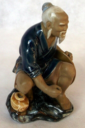 Vintage Chinese Mudman Figurine Old Man Sitting Ceramic Figurine 15cm tall
