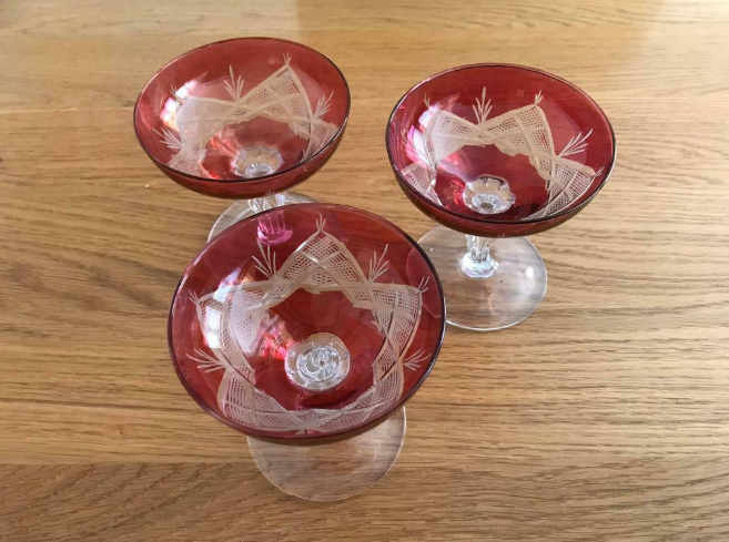 Antique Cranberry Glass Three Pieces  0
