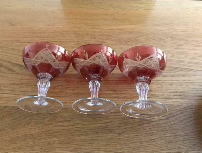 Antique Cranberry Glass Three Pieces  2