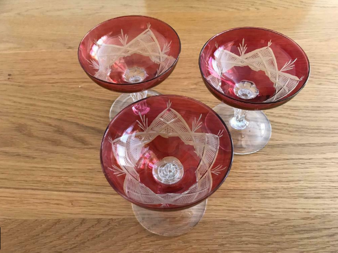 Antique Cranberry Glass Three Pieces  1