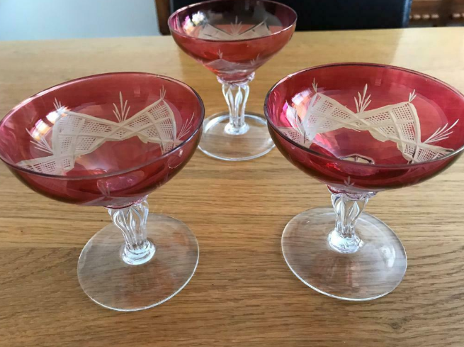 Antique Cranberry Glass Three Pieces  3