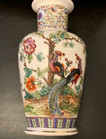 Chinese Famille Rose Vase 4 Character Mark and Exotic Birds  0