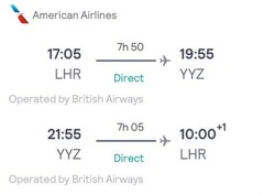 Return Ticket London to Toronto (American Airlines)