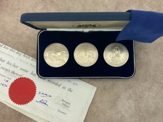 Silver Pilgrim Fathers 3 Coin Set Box  1