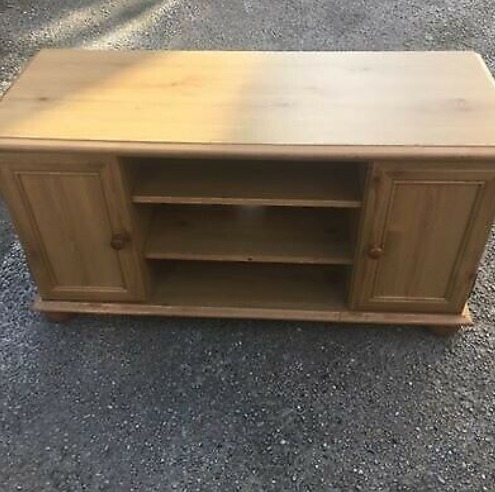Gorgeous Pine Tv Cabinet with Two Cupboards on Bun Feet  0