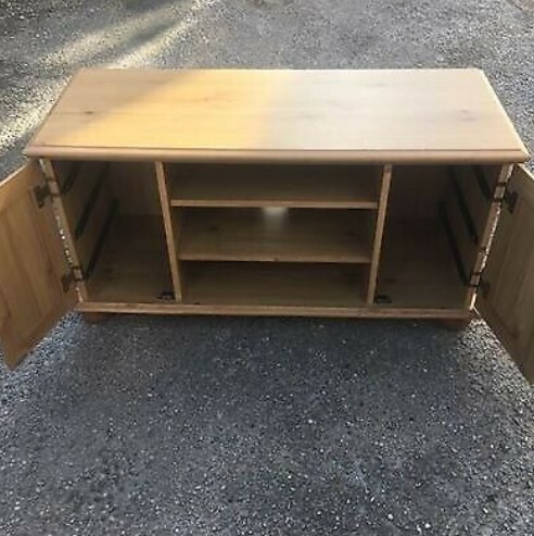 Gorgeous Pine Tv Cabinet with Two Cupboards on Bun Feet  1