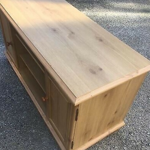 Gorgeous Pine Tv Cabinet with Two Cupboards on Bun Feet  3