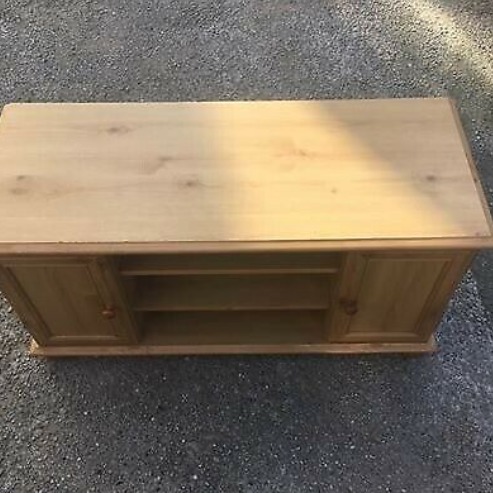 Gorgeous Pine Tv Cabinet with Two Cupboards on Bun Feet  4
