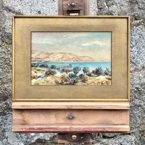 Antique Watercolour Painting of a Coastal Scene  1