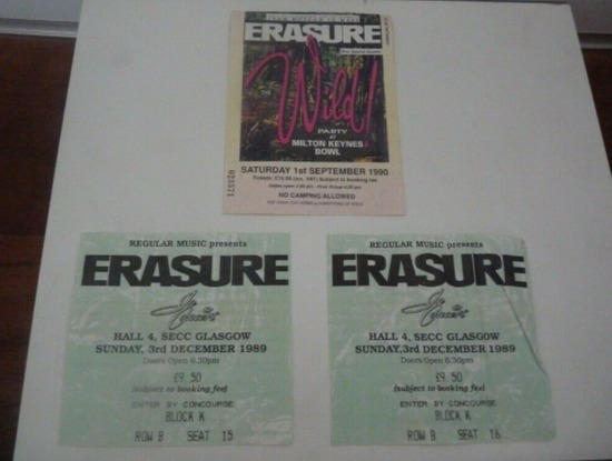 Erasure Wild Tour 1989/90 Song Book & 3 Used Tickets  1