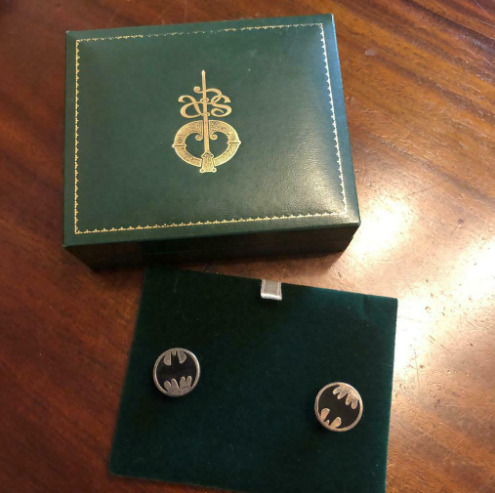 Art Pewter Superhero Batman Logo Emblem Shadow Cufflinks In Original Box VGC  2