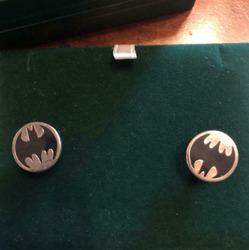 Art Pewter Superhero Batman Logo Emblem Shadow Cufflinks In Original Box VGC thumb-48076