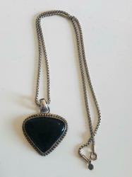 Stunning Antique Silver Large Jet Black Heart Onyx Healing Ladies Art Deco thumb 7