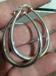 Ladies Womens Silver Stamped Hooped Earrings Creole thumb-48824
