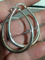 Ladies Womens Silver Stamped Hooped Earrings Creole thumb-48825