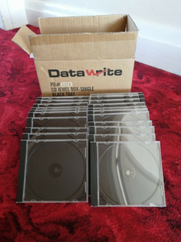 Two Boxes of New Data Write CD Jewel Boxes – Singles  0