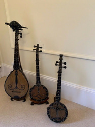 3 x Indonesian String Musical Instruments on Carved Wooden Stands thumb-49436