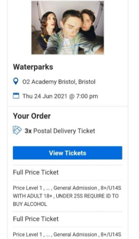 Tickets x 3 Waterparks O2 Acedemy Bristol   1