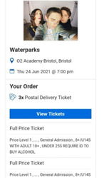 Tickets x 3 Waterparks O2 Acedemy Bristol  thumb-49663