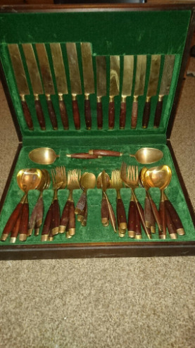 Cutlery Set, 38 Pcs Brass & Rosewood, Boxed, Never Used  1